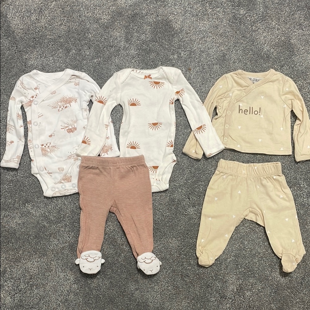 Preemie Baby One Pieces Set - Cream, Brown, and White